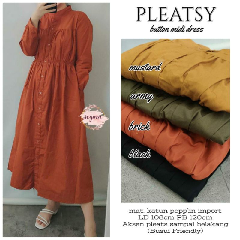 Jual Pleasty Button Midi Dress Shopee Indonesia