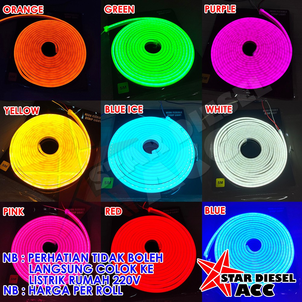 Jual LED NEON FLEX LAMPU SELANG 5 METER FLEXIBLE 12V Shopee