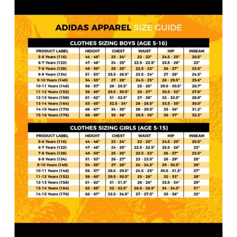 Adidas apparel size store chart