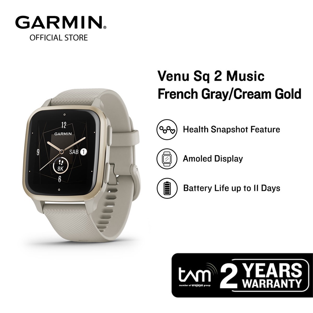 GARMIN Venu Sq 2 Music - French Grey & Cream Gold