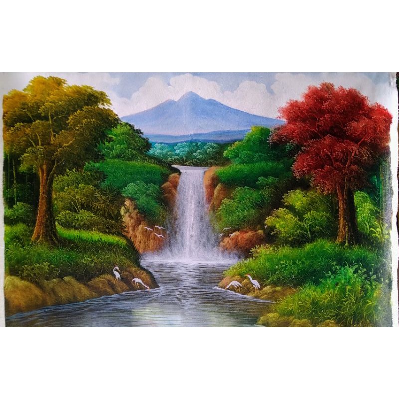 Jual Lukisan pemandangan air terjun ukuran 60x80 | Shopee Indonesia