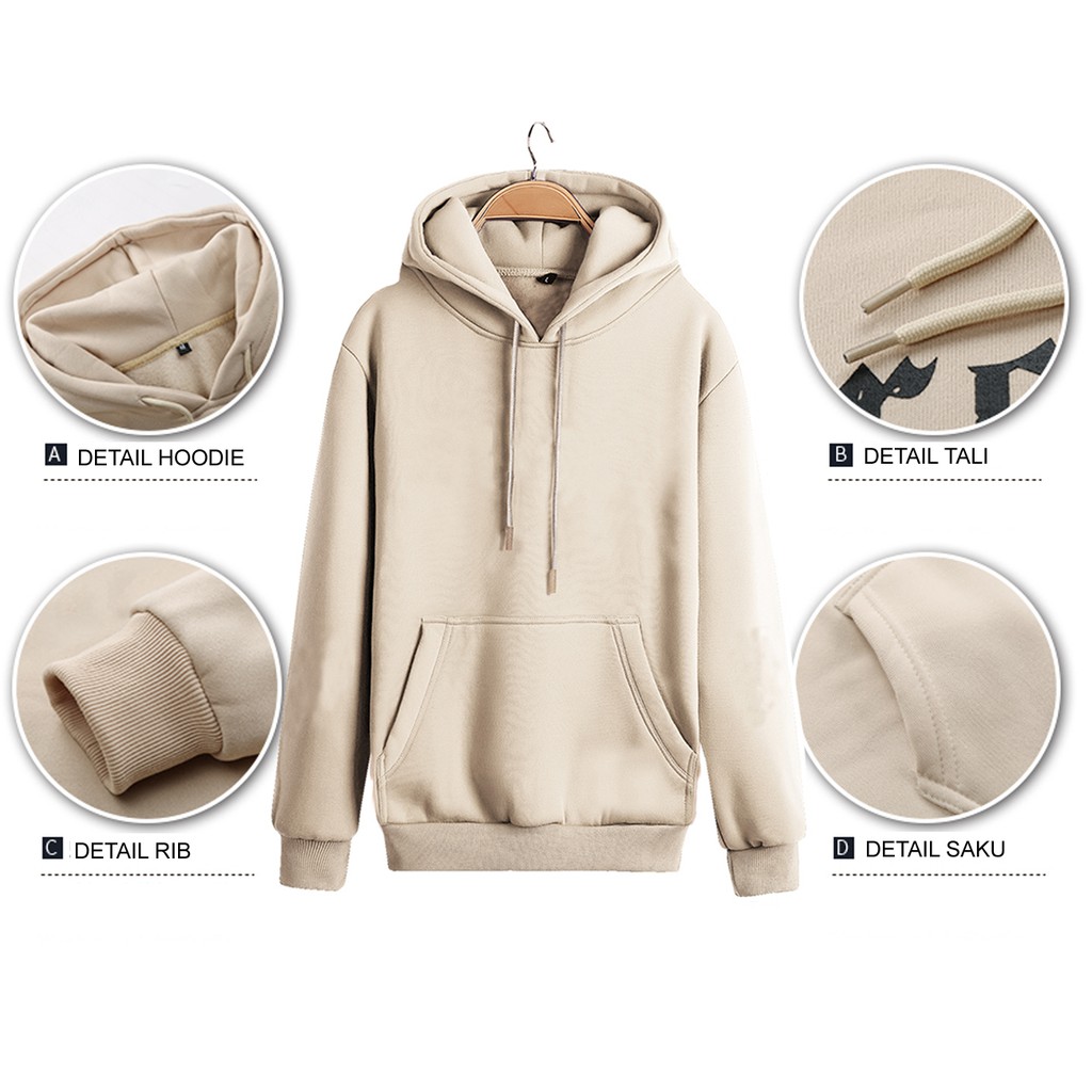 Jaket Hoodie UN Cream Bahan cotton Fleece PROMO