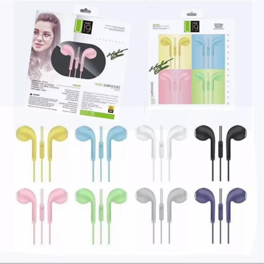 Jual Headset Stereo U19 Macaron Handsfree Extra Bass Earphone U 19