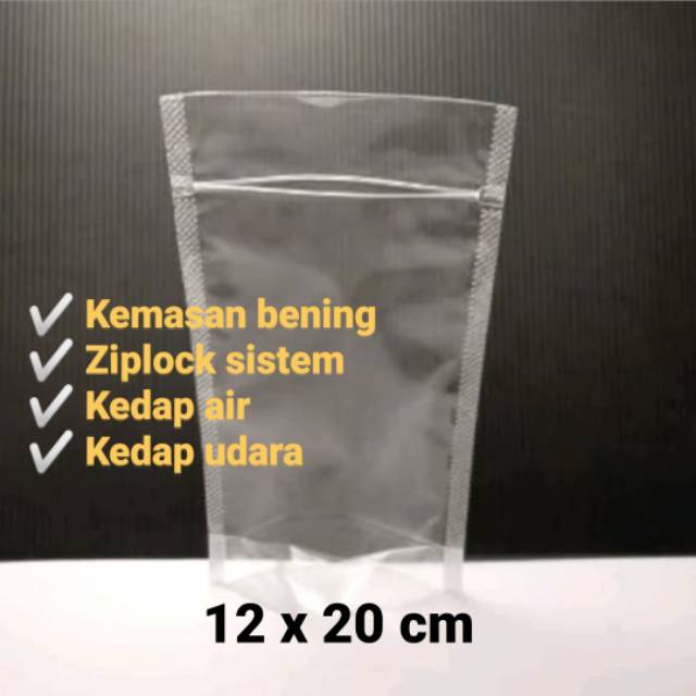 Jual Standing pouch bening ziplock 400 gram uk 12 x 20 cm harga per pack  isi 50 pcs | kedap air | Shopee Indonesia