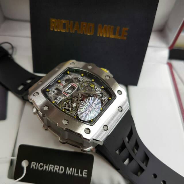 Jam Tangan Pria Mewah Branded RM Richard Mile RM011 03 RM11 Black Silver Swiss Eta Clone Ori 1 1