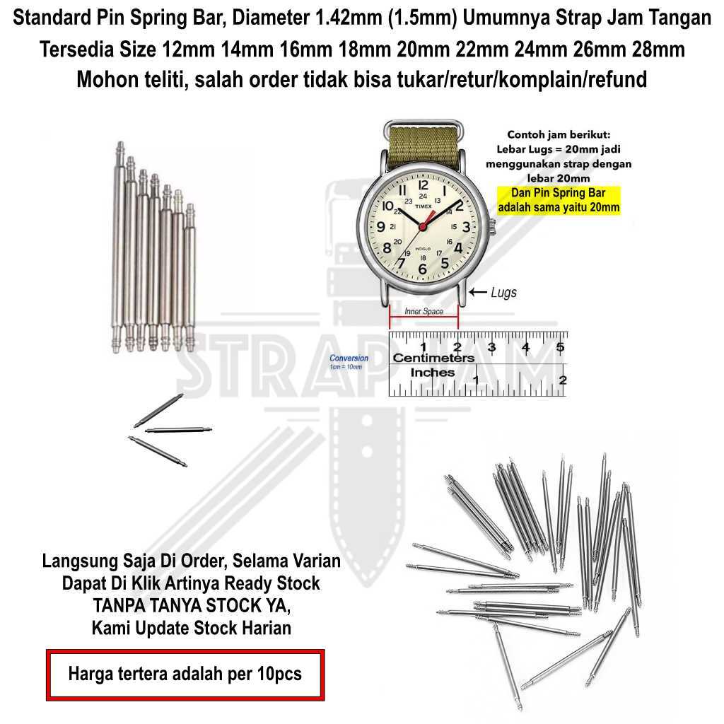 Spring bar hot sale size chart