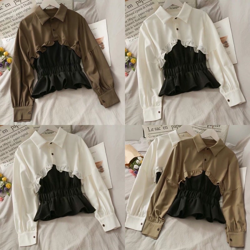 Bila double sale sleeve ruffle blouse