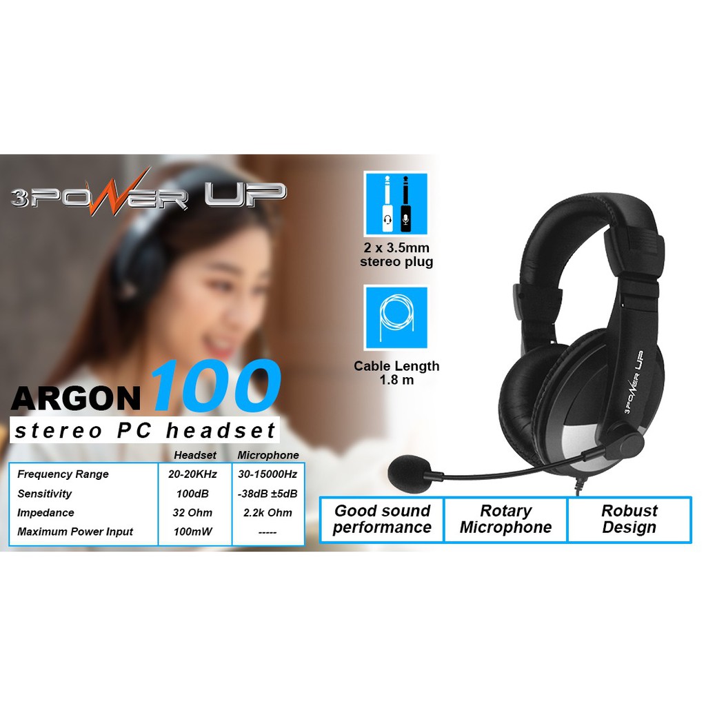 Jual Headset Power Up Argon 100 Headset Gaming Super Bass