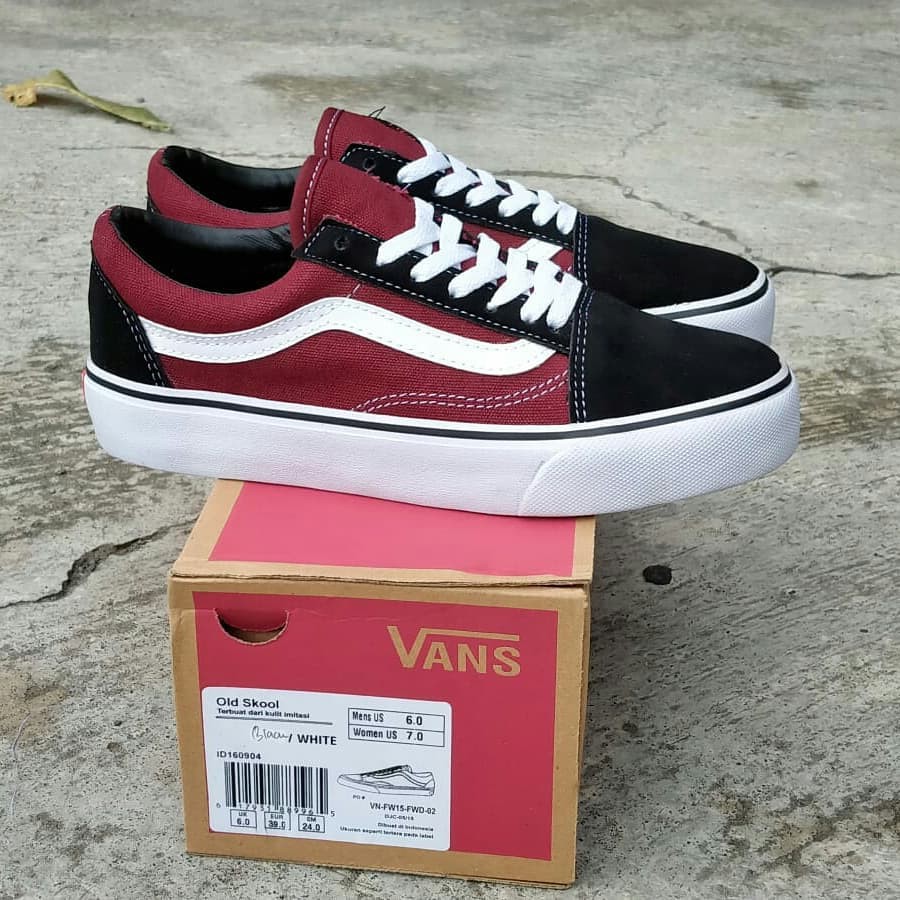 Maroon and black shop old skool vans