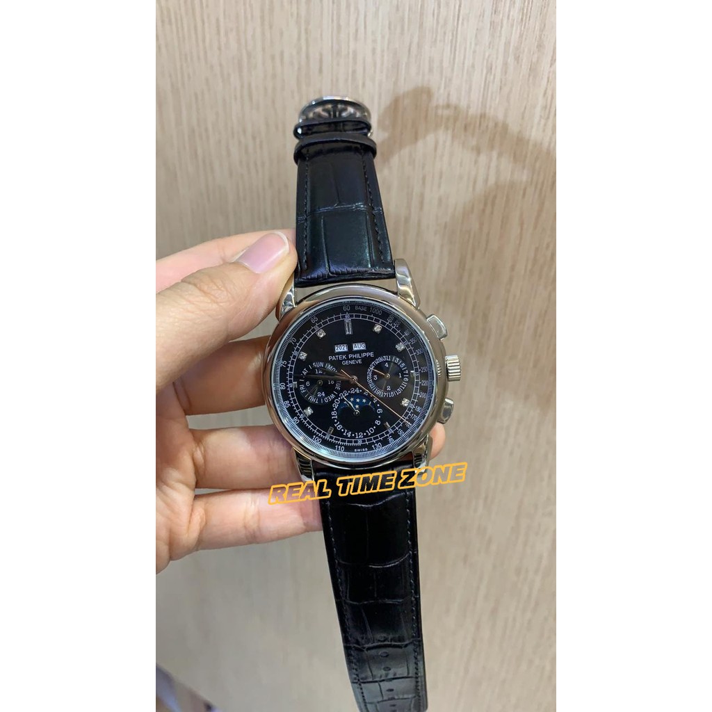 Jual JAM TANGAN REAL PATEK PHILIP LEATHER 58152 BLACK SILVER