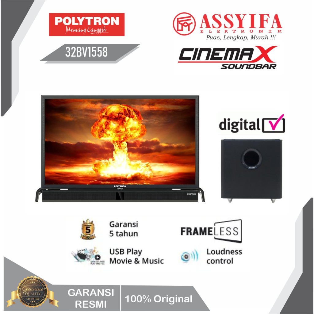 Jual LED TV POLYTRON 32INCH CINEMAX SOUNDBAR 32BV1558 DIGITAL