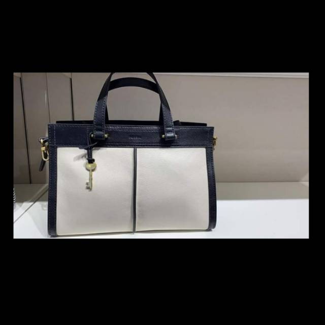 Tas Fossil Lauren Satchel Black white Bag