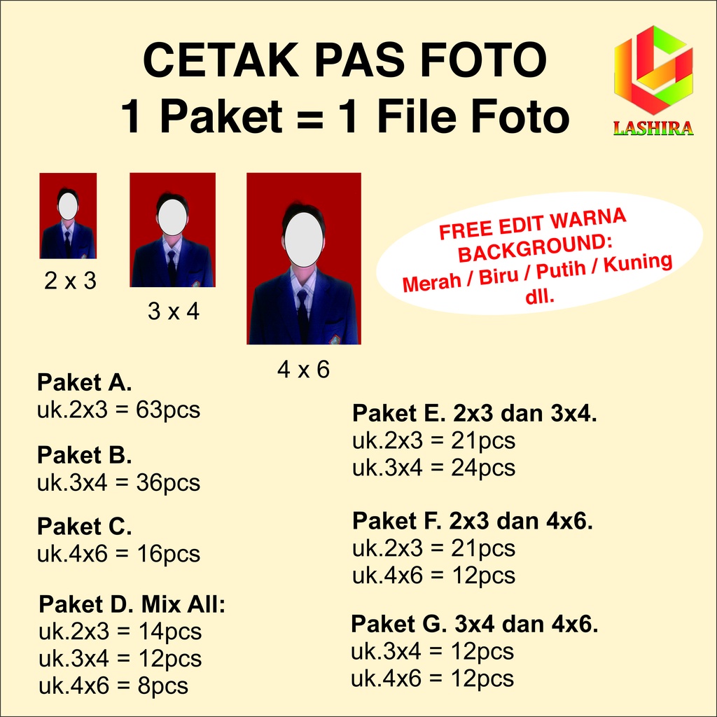 Jual CETAK PAS FOTO 2×3, 3×4, 4×6