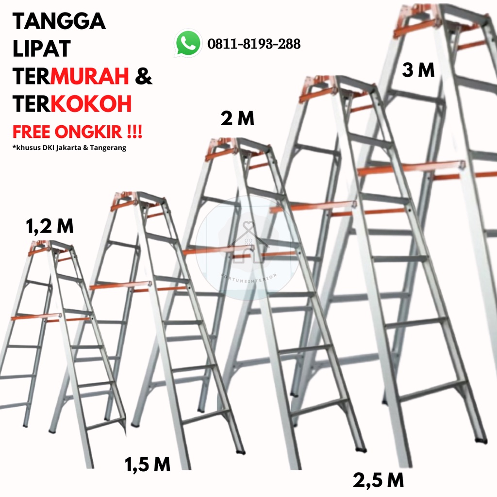 Jual Tangga Lipat Aluminium 1,5 Meter BAHAN TEBAL & KOKOH KUALITAS TERJAMIN  | Shopee Indonesia