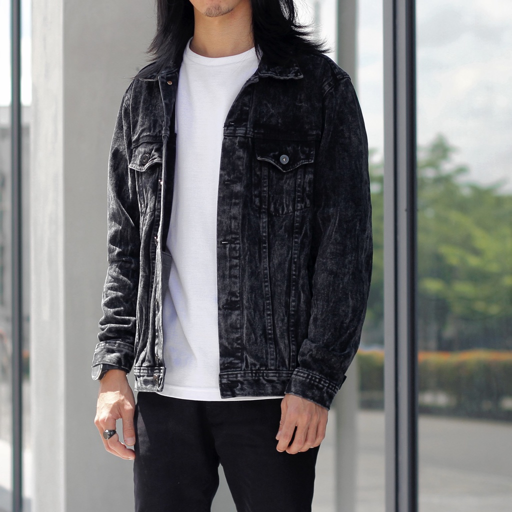 Jual Alpha Denim Trucker Jacket Black Washed Jaket Denim Pria