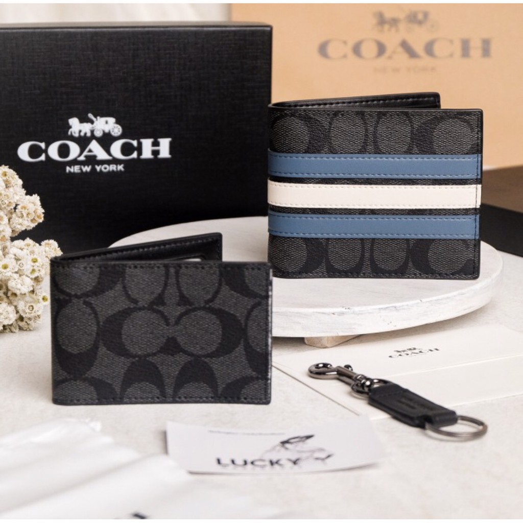 Coach Men's 3 in 1 varsity wallet midnight denim chalk 