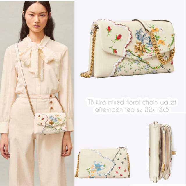 Tory+Burch+Mixed+Floral+Afternoon+Tea+Handkerchief+Print+Kira+Chain+Wallet+Bag  for sale online