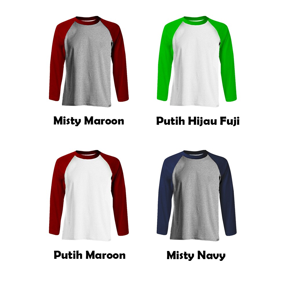 Kaos Polos Raglan Lengan Panjang cotton combed 20s Size S