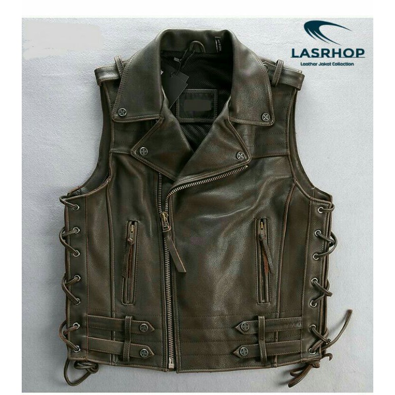 Vest kulit sale biker