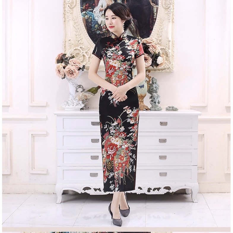 Jual Musim Semi dan Musim Panas Baru Gaya Etnis Dimodifikasi Panjang Tipe Cheongsam Bunga Retro Shopee Indonesia