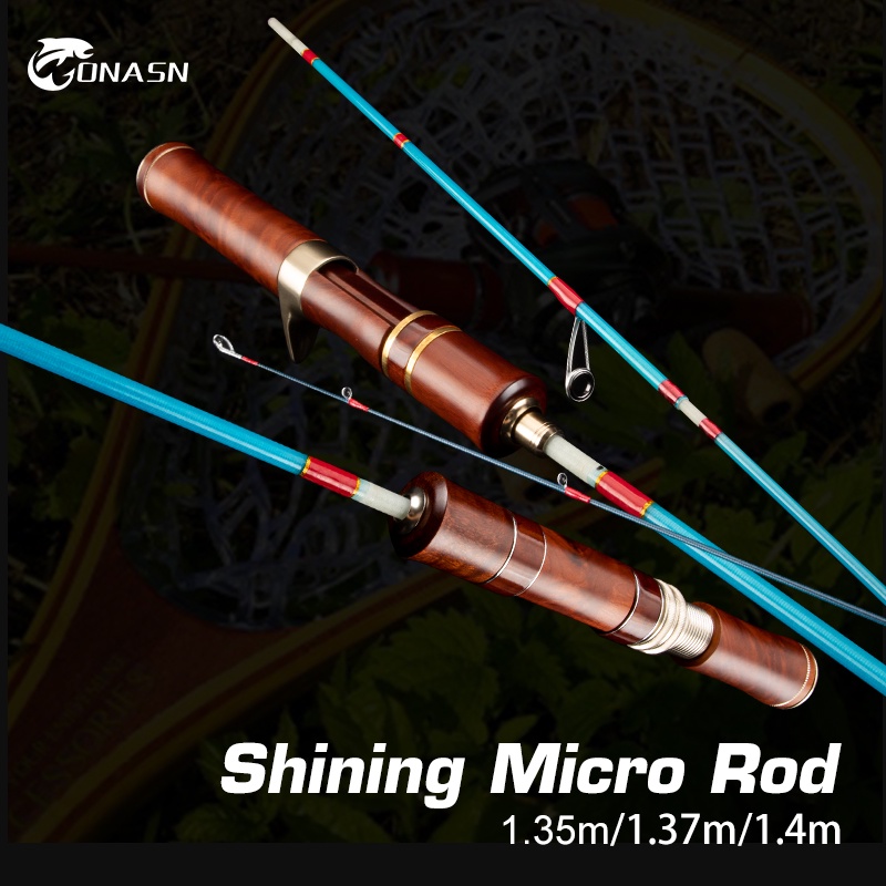 ONASN Micro Fishing Rods UL 3.5 Section Wood Handle Solid Top Tip  Ultralight Travel Spinning Casting