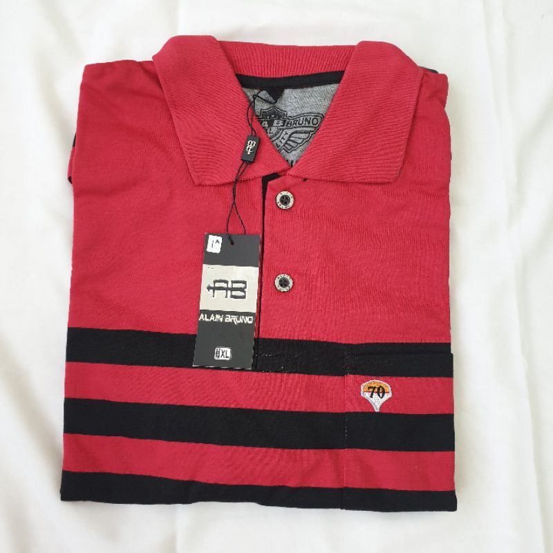 Jual NEW Baju Polo Berkerah Pria Warna Merah Bahan Katun Motif
