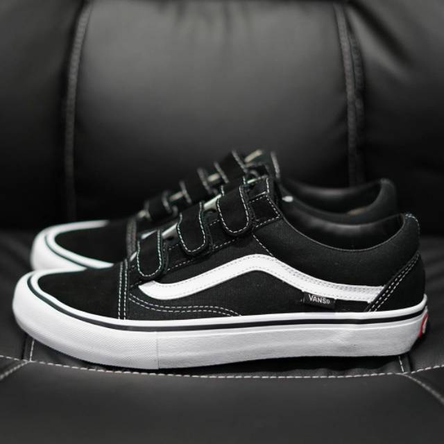 Jual Vans Old Skool Velcro Pro Black White Original Shopee Indonesia