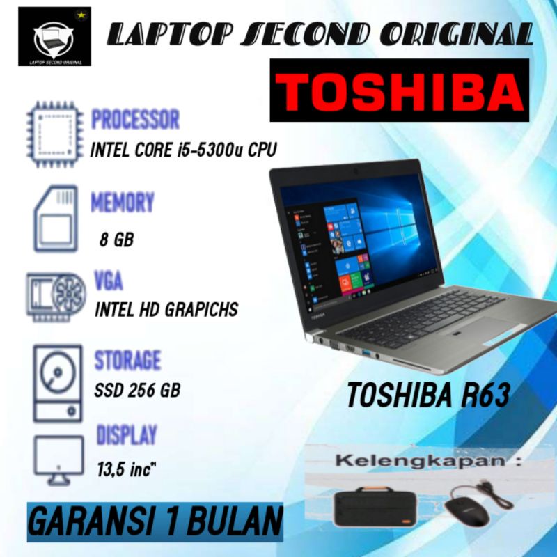 Jual TOSHIBA DYNABOOK R63 INTEL CORE I5-5300U RAM 8GB/SSD 128 GB