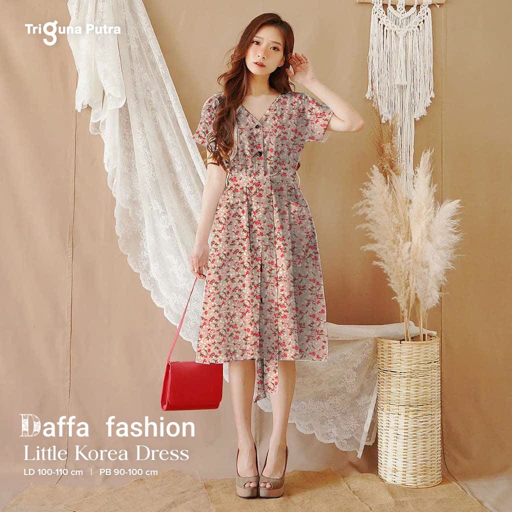 Jual Dress V Neck Midi Korea Model Sabrina Dress A Line Print