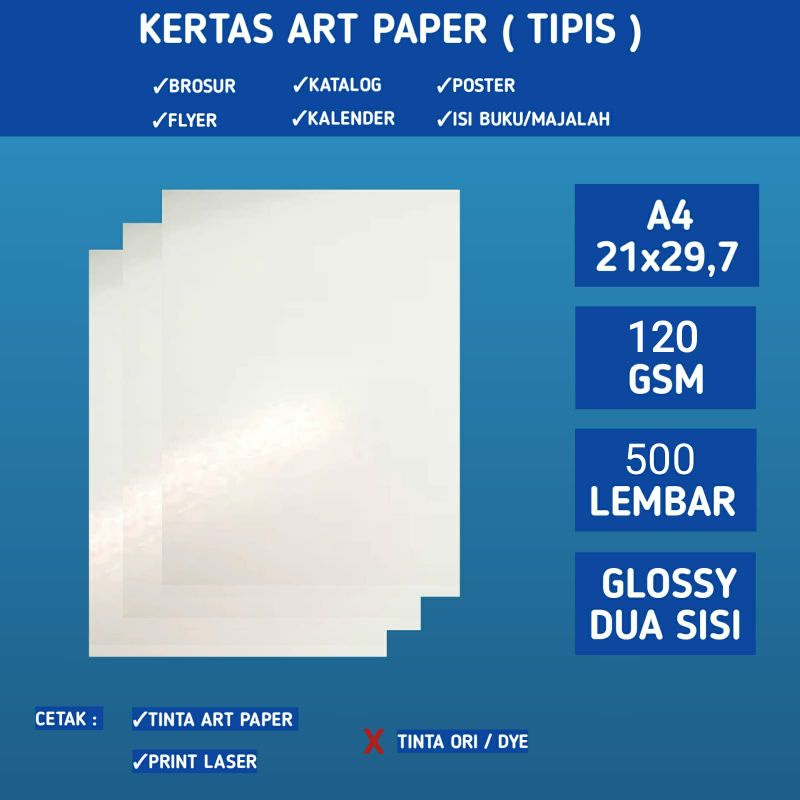 Jual 1 RIM / 500 Lembar Kertas Art Paper 120 Gram / GSM Artpaper Ukuran F4  Folio A4