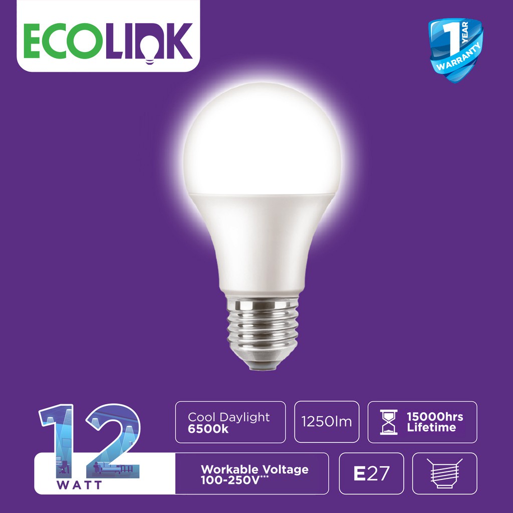 Jual Ecolink Lampu Bohlam LED Bulb 12W Putih Cool Day Light | Shopee  Indonesia