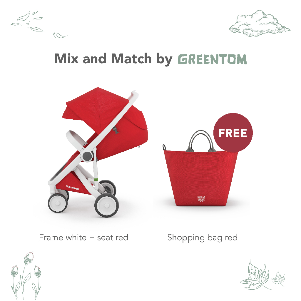 Jual Greentom Classic Set Stroller White Frame FREE Diaper