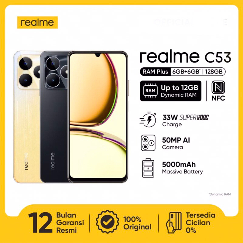 Realme C53 6/128GB Negro - 6.74 FHD+ 90Hz, 4G, Unisoc T612, 50+8Mpx, 5.000  33W