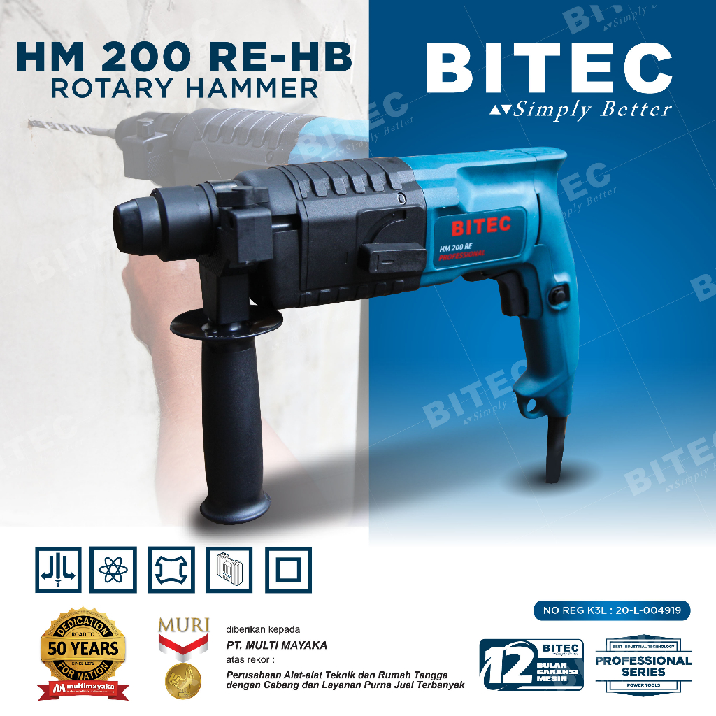 Jual BITEC - MESIN BOR BETON / ROTARY HAMMER - HM 200 RE-HB - GARANSI RESMI  1 TAHUN | Shopee Indonesia