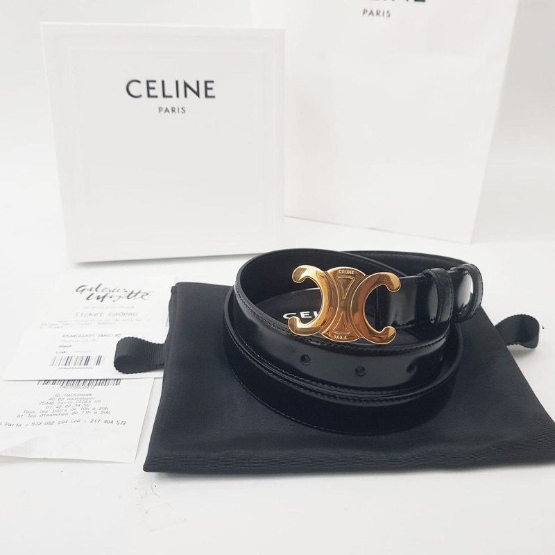 aksesoris ikat-pinggang Celine Triomphe Small 1.8cm Belt Black GHW