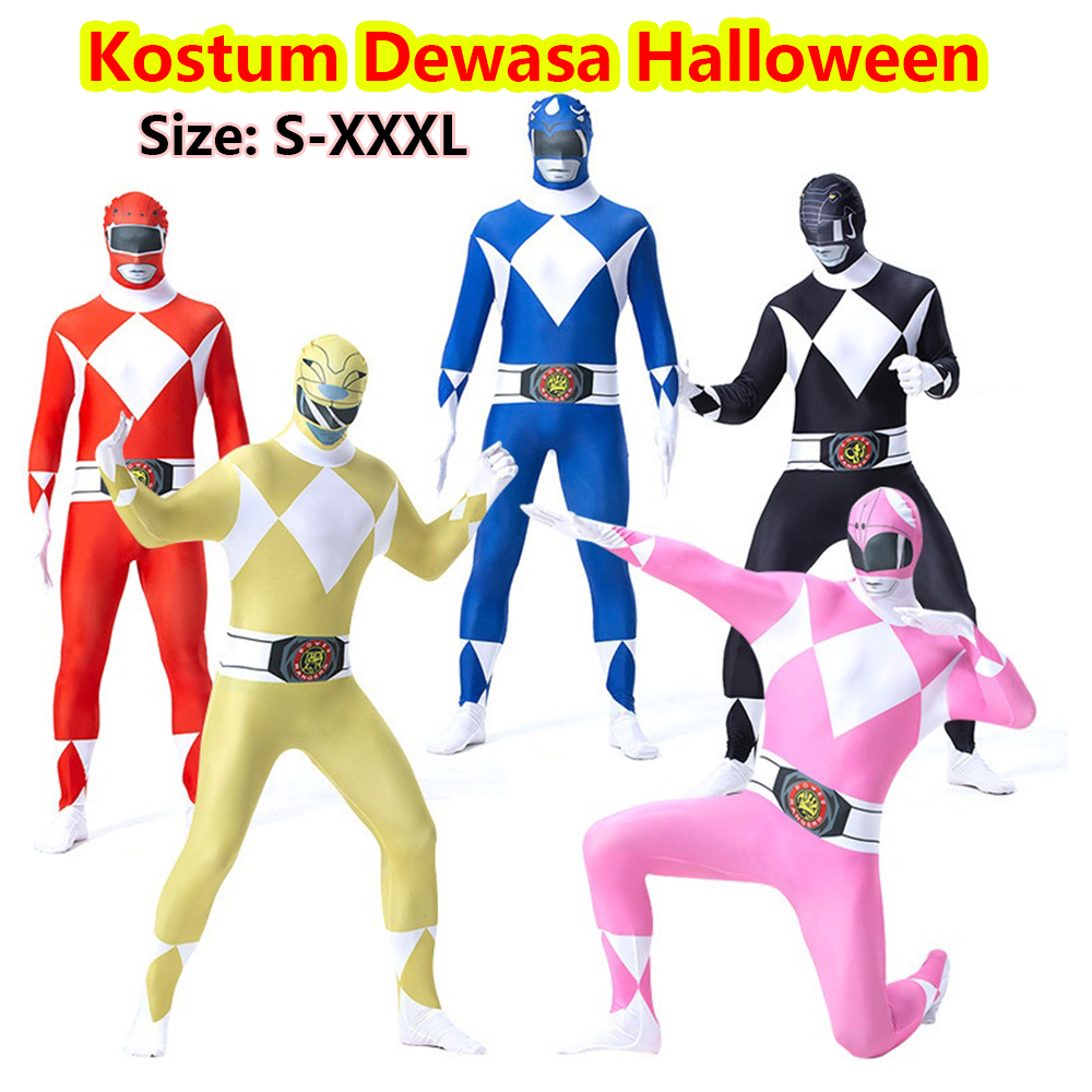 Jual Pria Dewasa Wanita Perkasa Morphin Power Rangers Cosplay Kostum  Halloween Pesta Mewah Superhero Jumpsuit | Shopee Indonesia