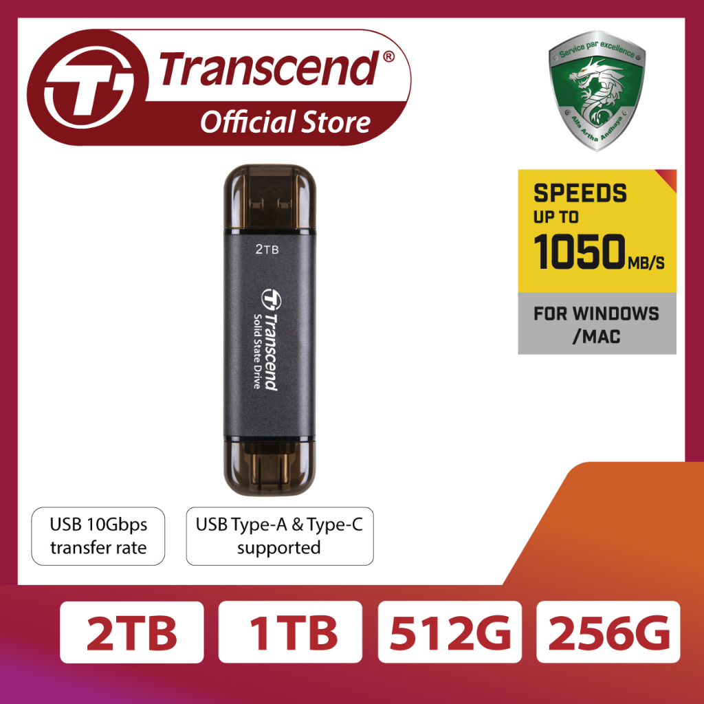 Transcend ESD310C 10 Gbps USB-C/A 3.2 Gen 1x2 SSD 256 Go