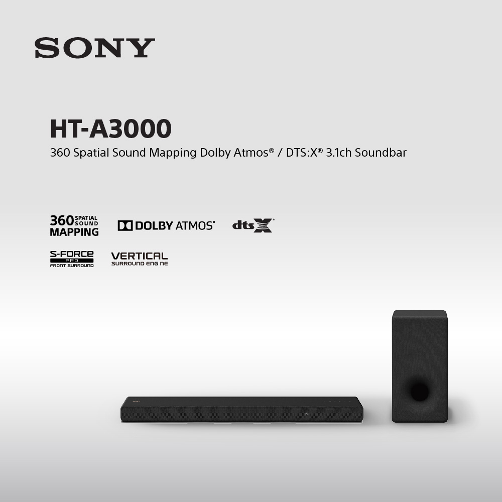 Sony HT-A3000 360 Spatial Sound Mapping Dolby Atmos® / DTS:X® 3.1ch Soundbar