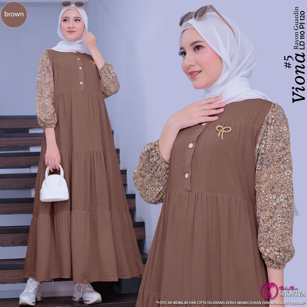 Jual VIONA midi dress gamis bahan viiscos PJ 120 Ld 110 by Shofiya