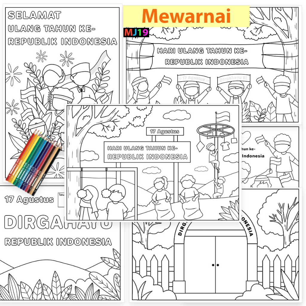 Jual Lembar Mewarnai Anak Tema KEMERDEKAAN Agustusan Indonesia (