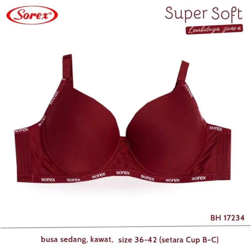 Bh Sorex 17234 Bra Sorex Kawat Busa Tipis Cup Besar Kait 3 36-42 Bh Super  Soft 17234