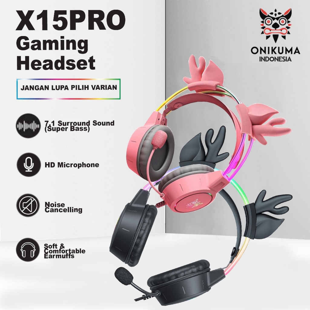 Jual ONIKUMA X15 PRO Headphone Gaming Headset Gaming Black Pink