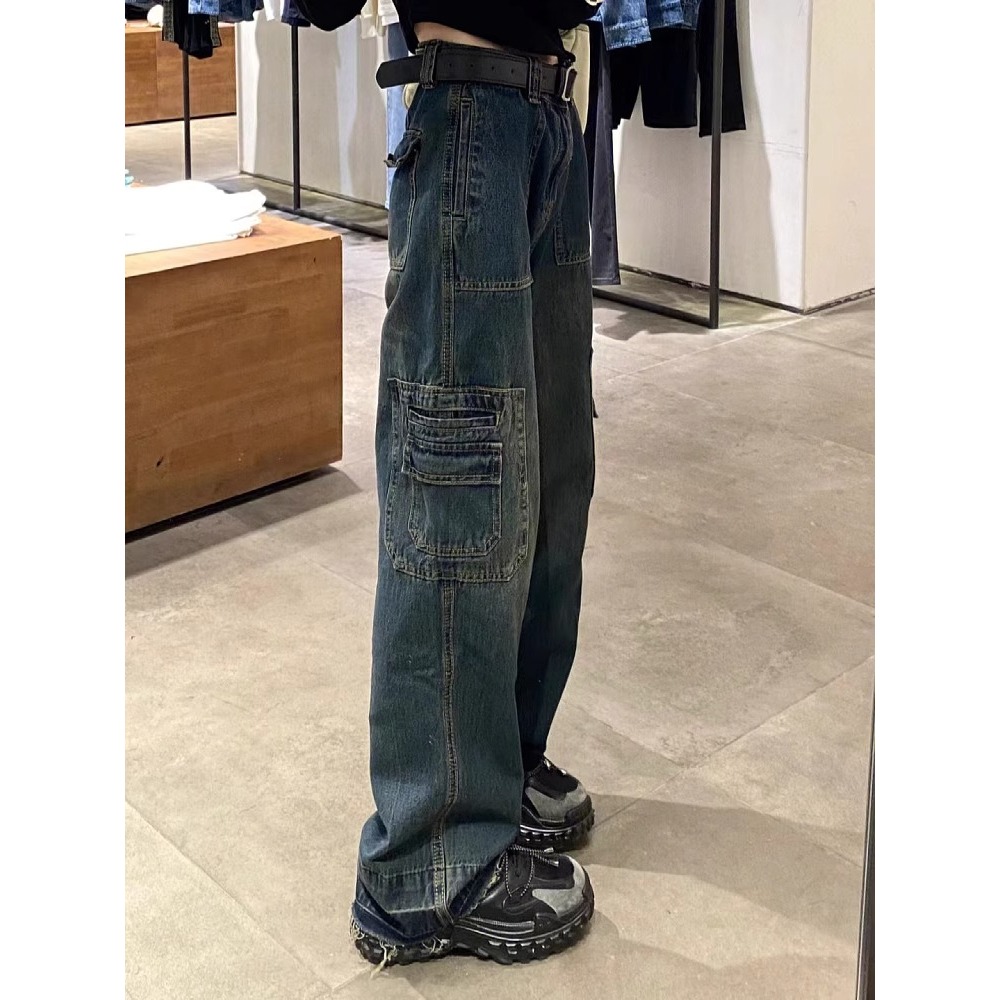 JEANS HIGHWAIST PANTS DENIM BLACK/BLUE/APRICOT LOOSE KOREA