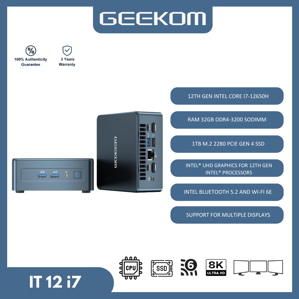 GEEKOM Mini PC Mini IT12, 12th Gen Intel i5-12450H NUC12 Mini Computers(8  Cores,12 Threads) 16GB DDR4&512GB PCIe Gen 4 SSD Windows 11 Pro Desktop PC