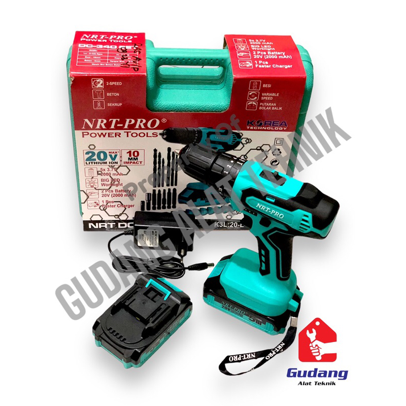 Jual Bor Besi Beton Tembok Baterai 20 Volt Cordless Drill NRT PRO