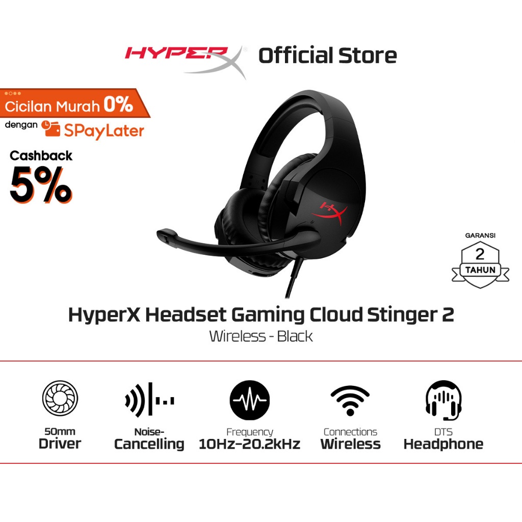 Jual HyperX Headset Gaming Cloud Stinger 2 Wireless Black