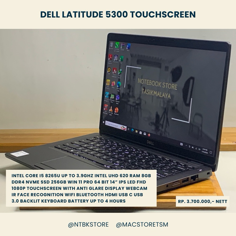 Jual Dell latitude 5300 touchscreen i5 8265U 256GB 8GB 14 inch FHD