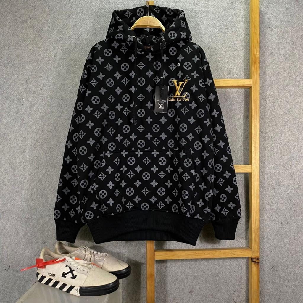 Jual READY SWEATER HOODIE LOUIS VUITTON HITAM FULLPRINT PREMIUM