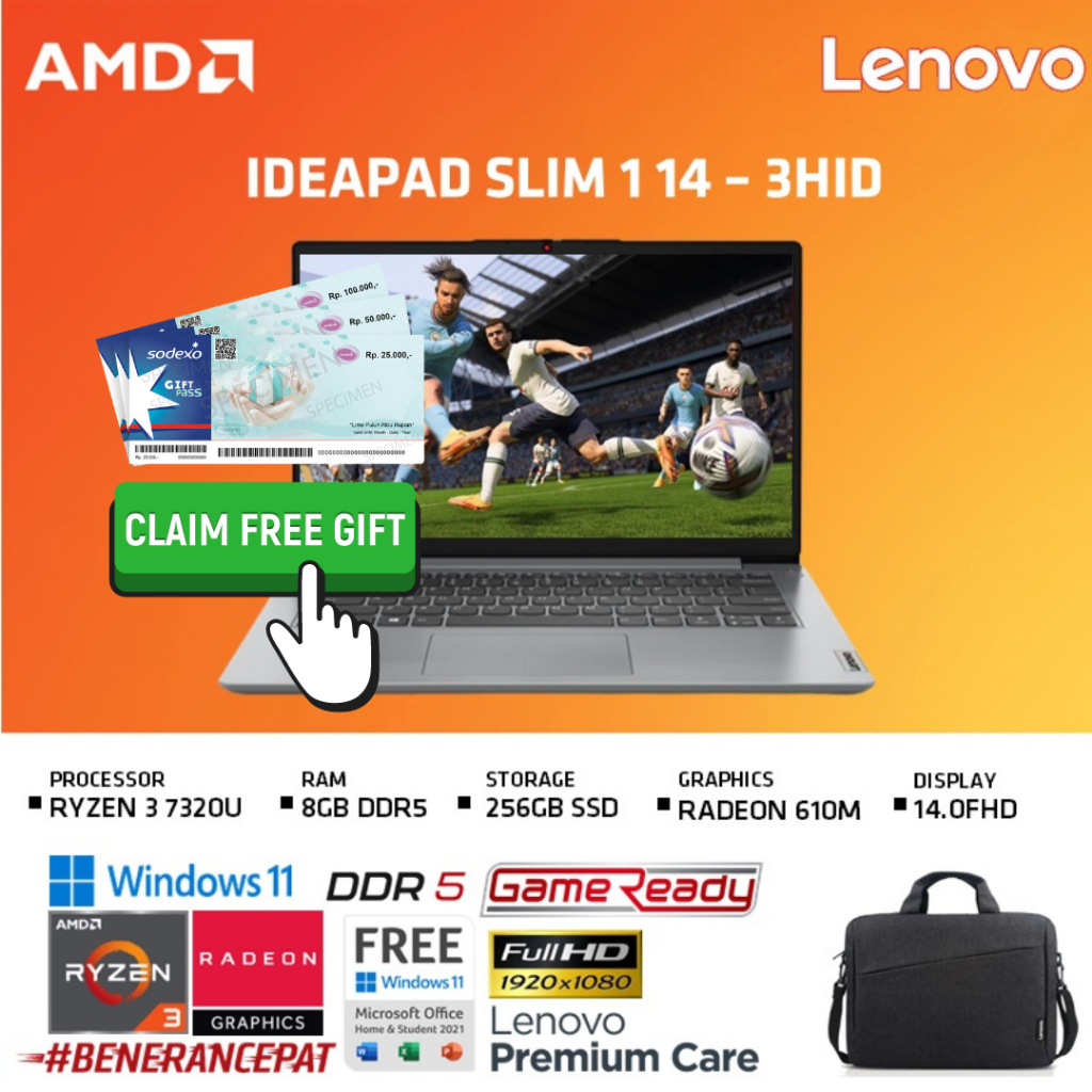 Jual LENOVO IDEAPAD SLIM 1 14 RYZEN 3 7320U 8GB 512SSD RADEON 610M