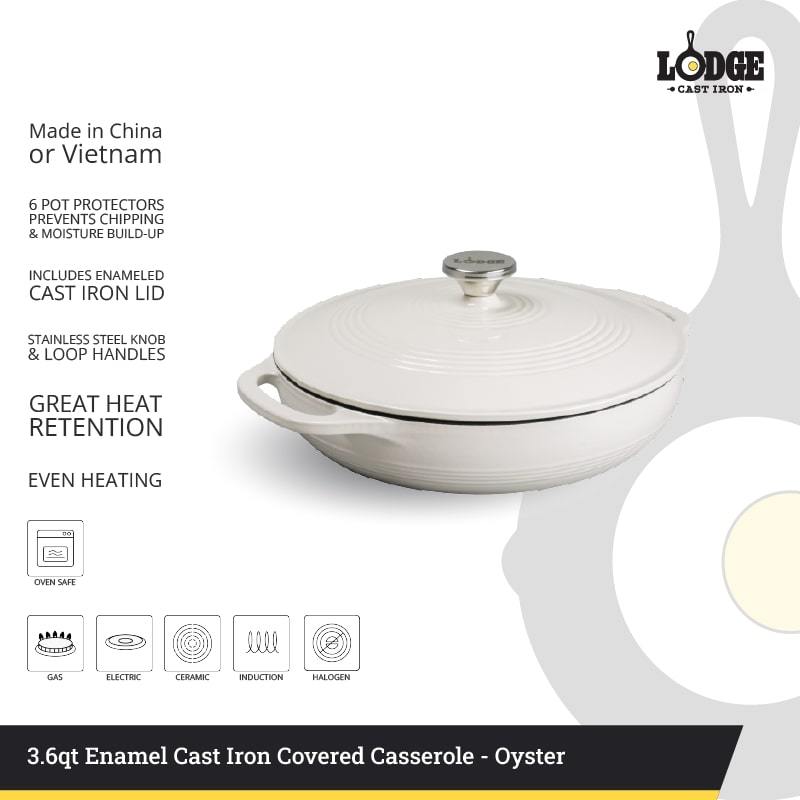 Enameled Cast Iron Casserole Dish - 3.6 Quart